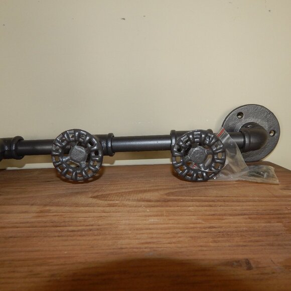 Steampunk Industrial Faucet Spigot Coat Towel Hook Rack Bar + Mounting Hardware - Picture 3 of 3